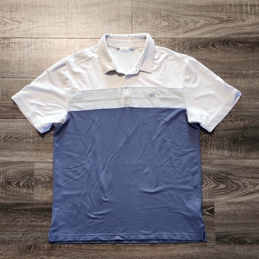 Travis Mathew Blue and White Polo Shirt